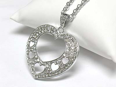 Extra large crystal cut out heart pendant long neckalce