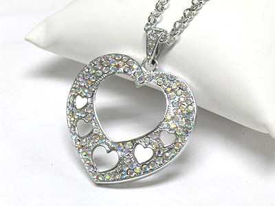 Extra large crystal cut out heart pendant long neckalce