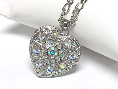 Extra large crystal deco filigree heart pendant long neckalce