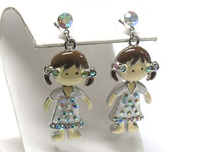 Crystal stud enamel metal nodding girl earring