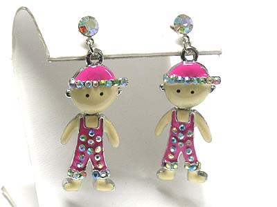 Crystal stud enamel metal nodding boy earring