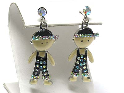 Crystal stud enamel metal nodding boy earring