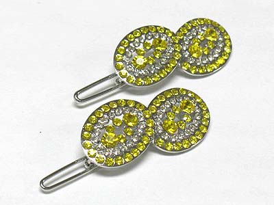 Crystal stud double round hair pin - 2 pc set