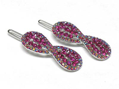 Crystal stud ribbon shape hair pin - 2 pc set