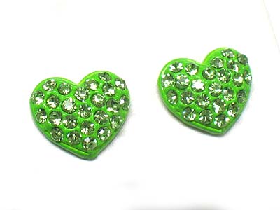 Crystal stud enamel metal puffy heart post earring