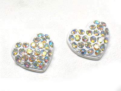 Crystal stud enamel metal puffy heart post earring