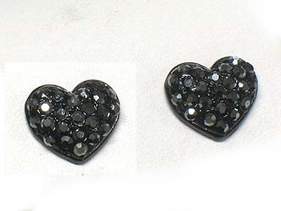 Crystal stud enamel metal puffy heart post earring