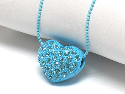 Crystal stud enamel metal puffy heart necklace