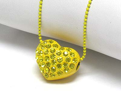 Crystal stud enamel metal puffy heart necklace