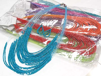 12 pc dozen pack - color acryl seed beads nacklace and earring set mens jewelry