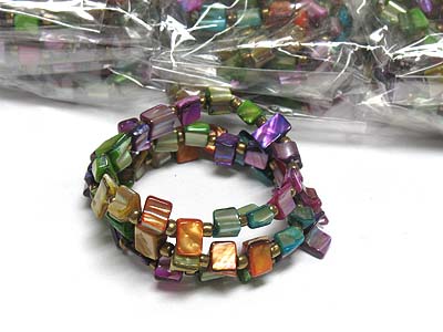 12 pc dozen pack -  multi color died shell stretch bracelet mens jewelry