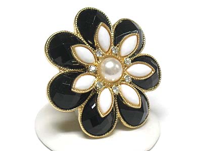 Crystal stud enamel flower stretch ring