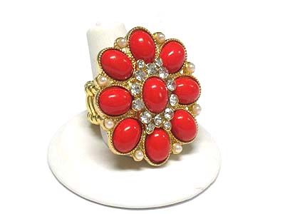 Crystal stud enamel flower stretch ring