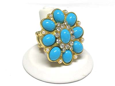 Crystal stud enamel flower stretch ring