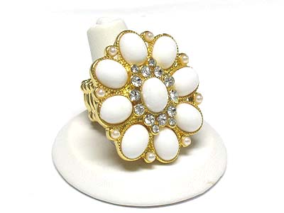 Crystal stud enamel flower stretch ring