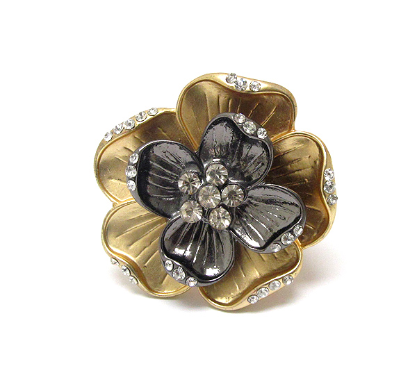 Crystal deco metal flower stretch ring