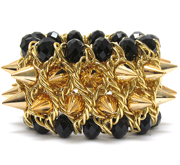 Multi spike and glass bead deco stretch bracelet