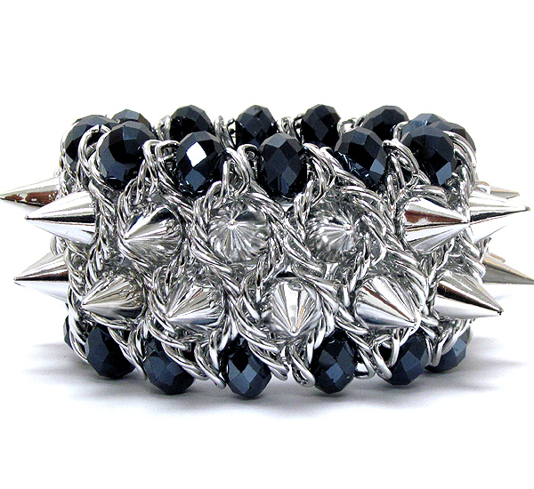 Multi spike and glass bead deco stretch bracelet