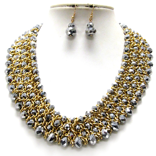 Multi glass bead and metal rope deco necklace earring set