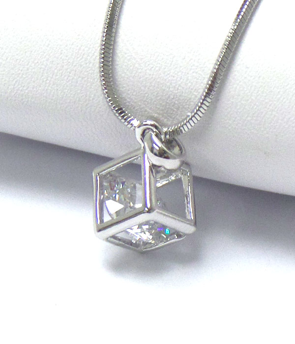 Made in korea whitegold plating crystal cube pendant necklace