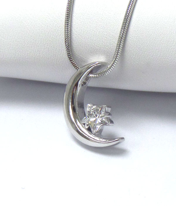 Made in korea whitegold plating crystal star and moon pendant necklace