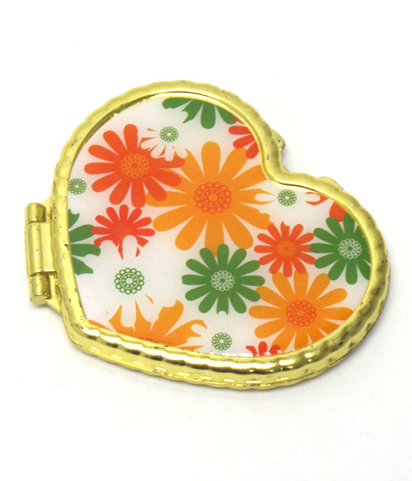 Multi flower print heart handmirror