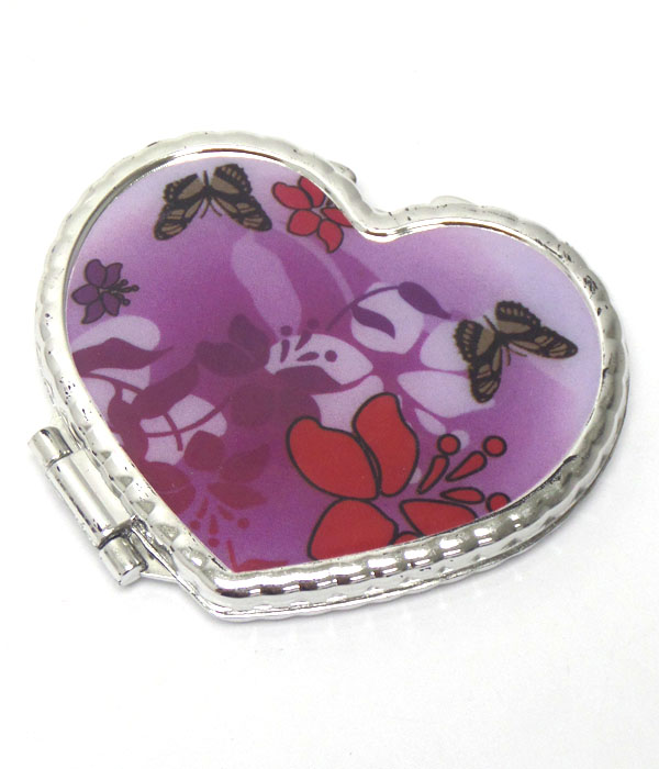 Butterfly and flower print heart handmirror