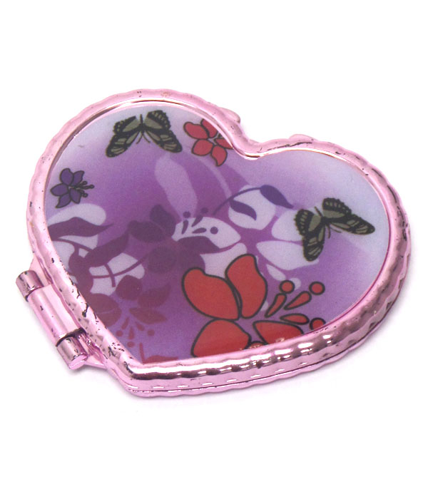 Butterfly and flower print heart handmirror