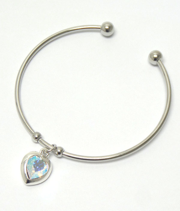 Genuine swarovski crystal  heart charm bangle bracelet - made in usa