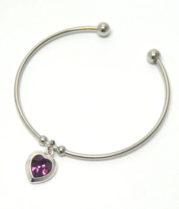 Genuine swarovski crystal  heart charm bangle bracelet - made in usa