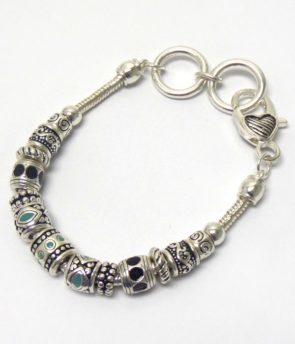 Pandora style metal filigree multi ring link bracelet