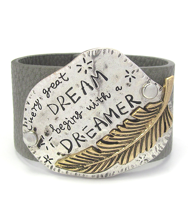 Inspiration message leather band bracelet - dream