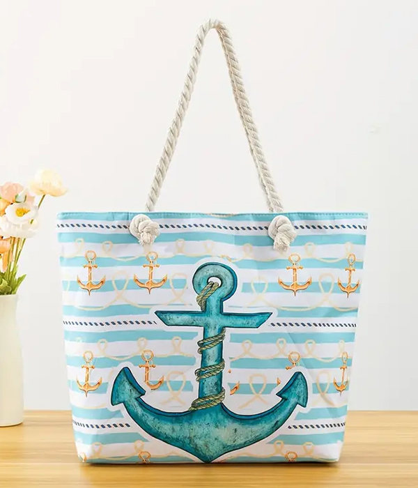 Nautical theme anchor beach tote bag