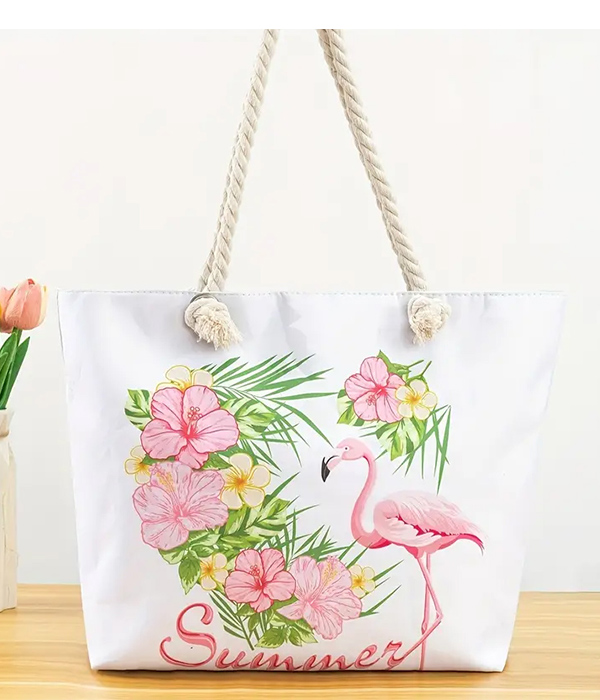 Tropical theme shoulder bag - flamingo