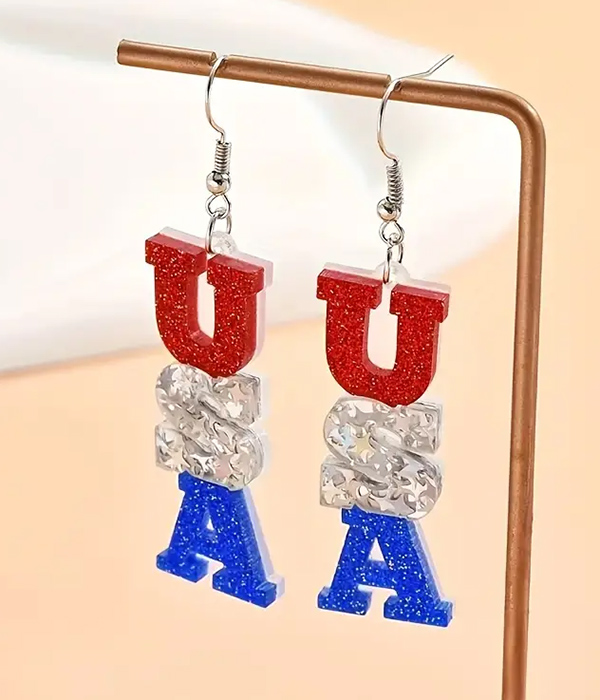 Patriotic theme american flag acrylic earring
