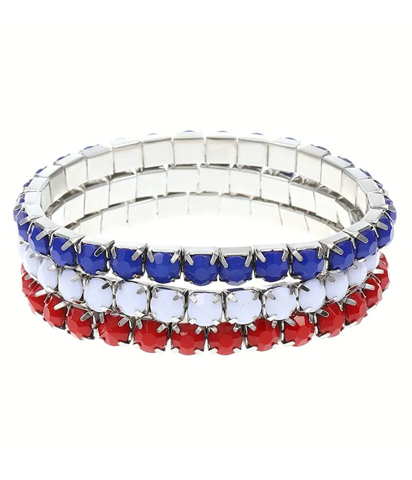 Patriotic theme american flag stretch 3 bracelet set
