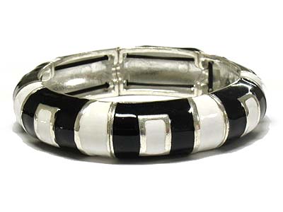 Two tone colored metal double strech bangle bracelet 