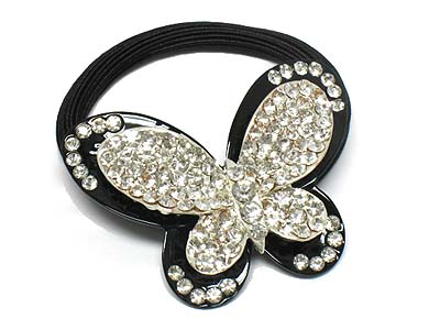 Crystal dense metal butterfly deco pony tail holder