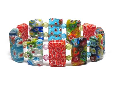 Hand painted glass rectangle bead stretch