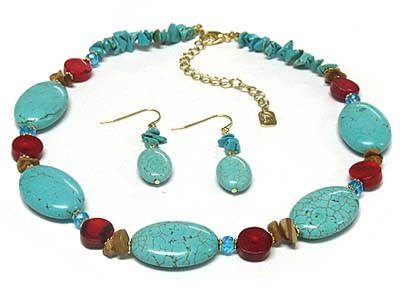 Turquoise nugget linked necklace and earring set