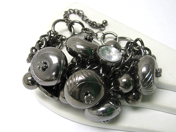 Multi metal puff disk and ball and crystal mix bracelet