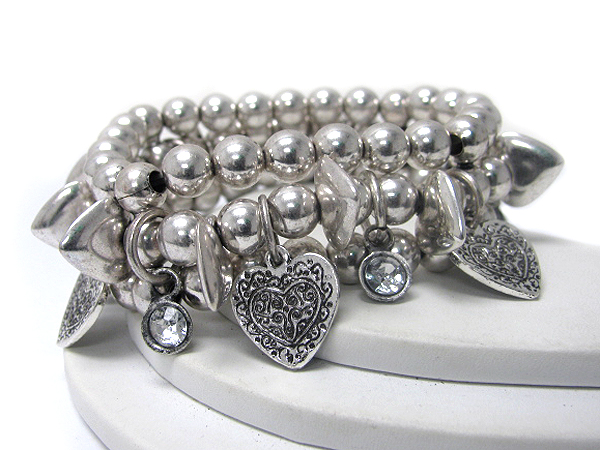 Metal heart and ball link stretch bracelet