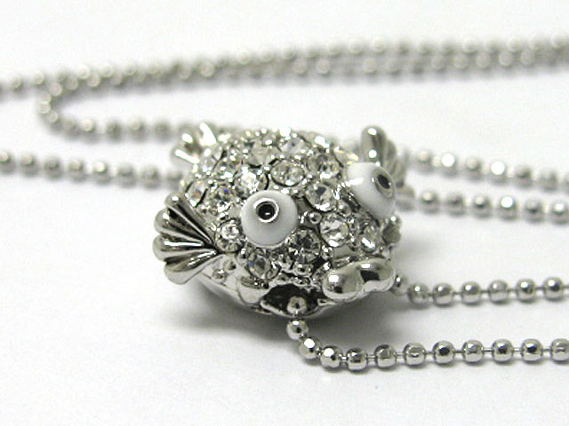 Made in korea whitegold plating crystal stud puffy fish pendant necklace