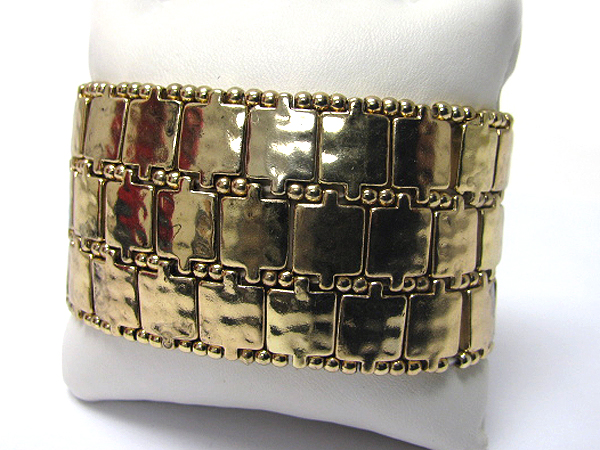 Architectural three line metal square link stretch bracelet