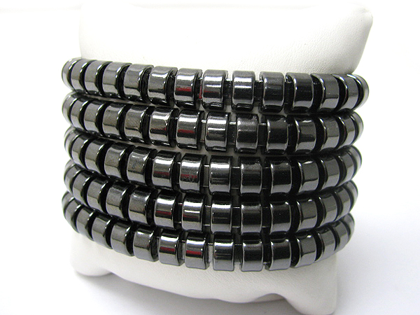 Five row multi massive metal round link stretch bracelet