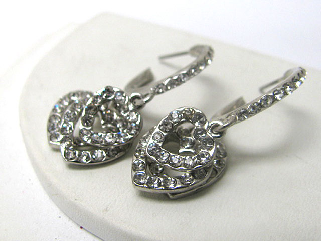 Crystal stud three heart dangle earring