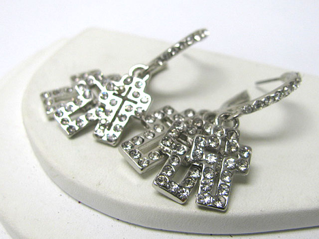 Crystal stud three cross dangle earring