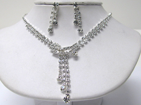 Double rhinestone and y shape necklace earring set