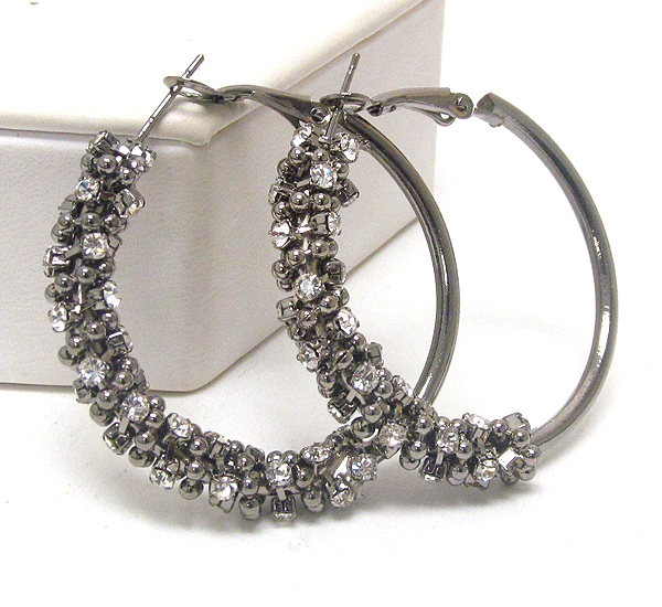 Metal hoop and half crystal wrap earrings - hoops