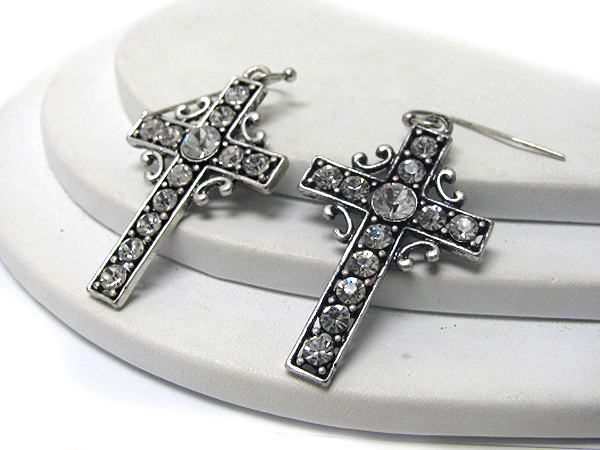 Crystal deco cross earring